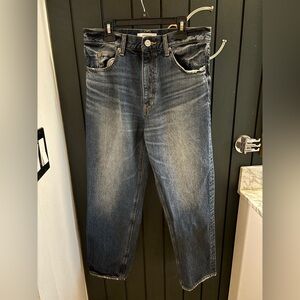 Moussy Straight Leg Jeans - Washed Dark Blue
